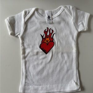 American Apparel White Kids Tee with Red Heart and Flames